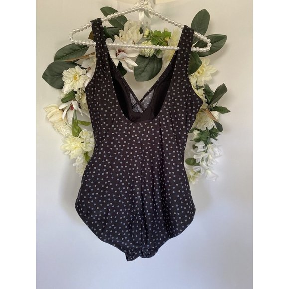 Snozu Vtg Black Polka Dot Stretch Nylon Slimming Ruched One Piece Swimsuit Sz 10 - Picture 11 of 12